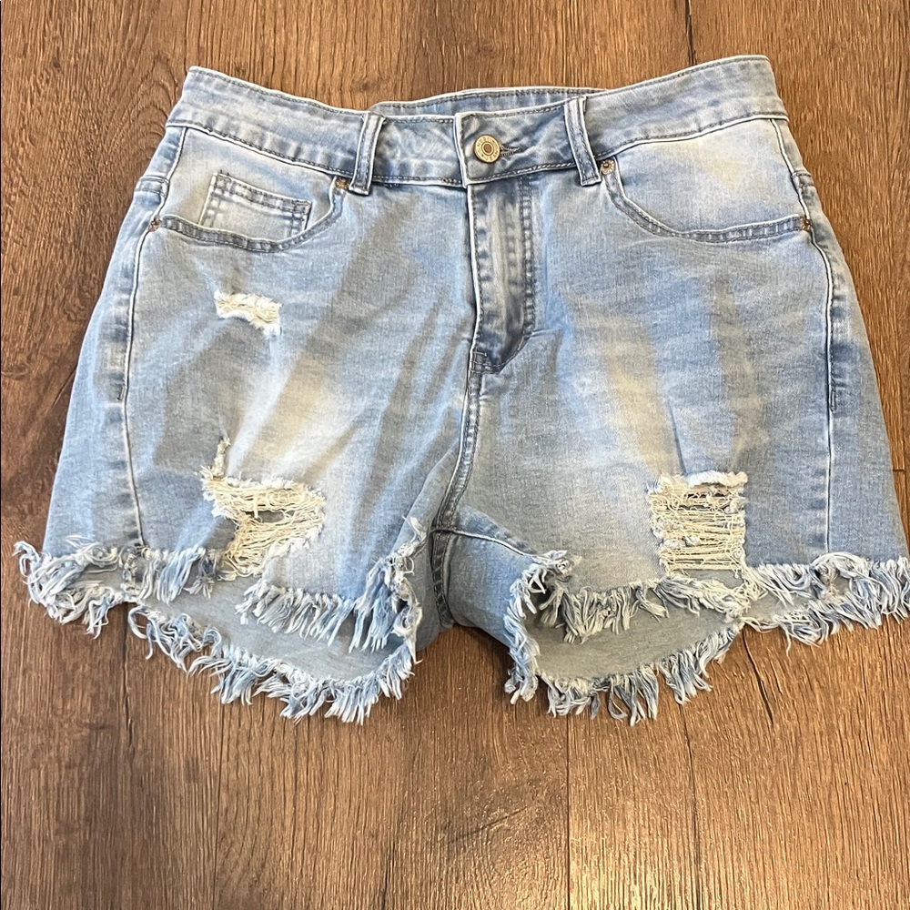 Distressed Light Blue Denim Shorts